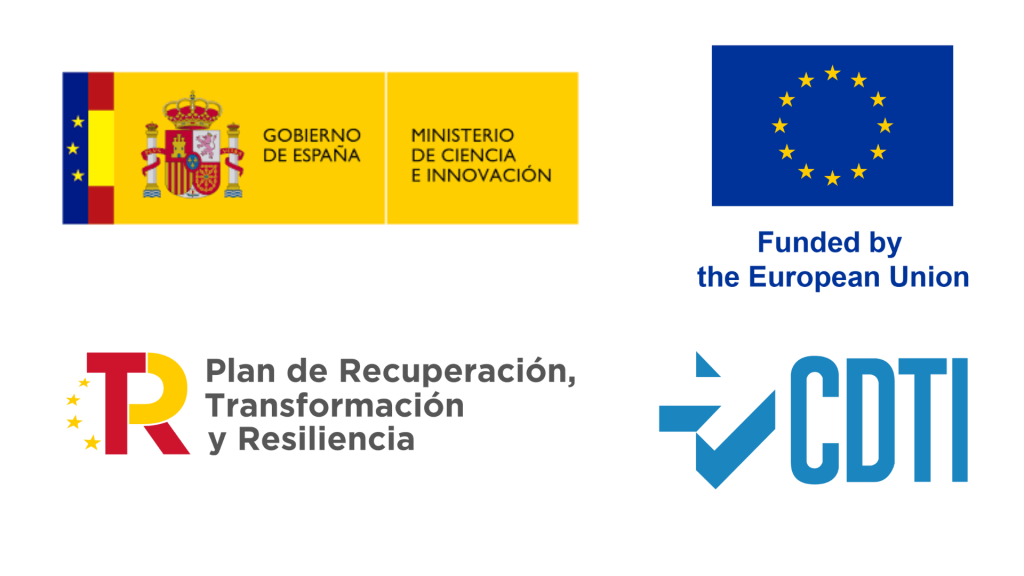 Logotipos de Ministerio de Ciencia e Innovación, Unión Europea, CDTI y Plan de Recuperación, Transformación y Resiliencia.