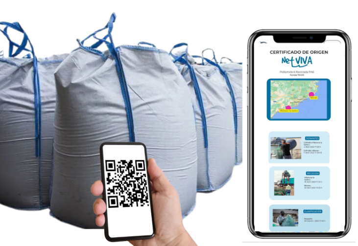 Certificado qr en el mobil con bolsas resultantes para trazabilidad inveresa con blockchain