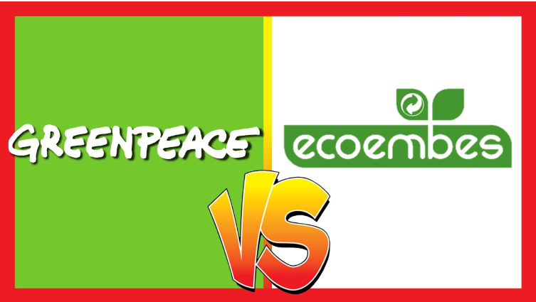 Greenpeace vs ecoembes logos for reverse traceability with blockchain