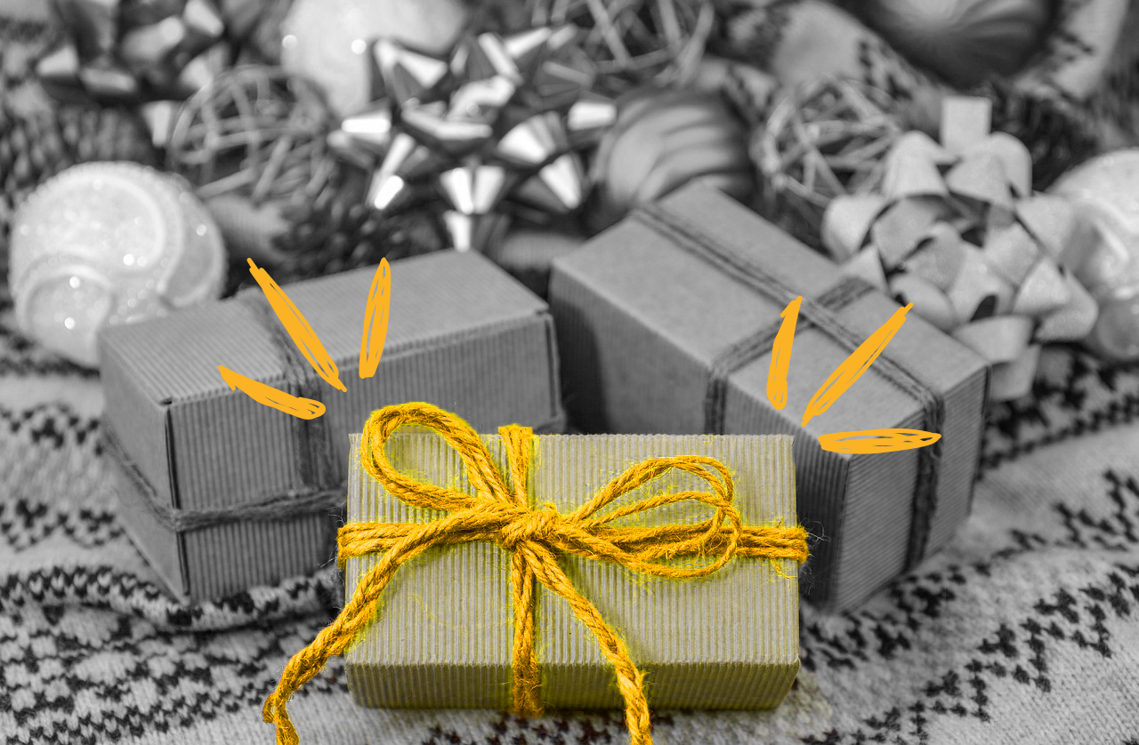 paquetes de regalos con fondo de navidad para consumo responsable